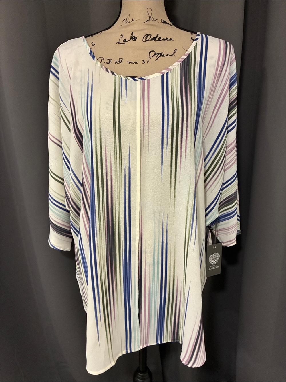 Vince Camuto White Tunic with Multicolor Vertical Stripes